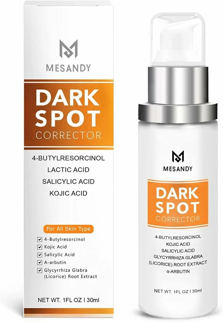 MESANDY Dark Spot Corrector, Dark Spot Remover For Face and Body Serum Formulated with Advanced Ingredient 4-Butylresorcinol, Kojic Acid, Lactic Acid, Salicylic Acid and Licorice Root Extract | Improves Hyperpigmentation, Facial Freckles, Melasma, Brown Spots and Other Stubborn Spots,1.0 Fl.OZ