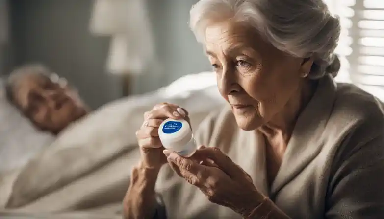 An elderly woman applying Vaseline Intensive Care Lotion in a sunlit room.